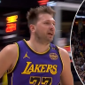 Luka Doncic drains a clutch three-pointer for the Los Angeles Lakers.