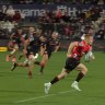 Johnny McNicholl sent Christchurch into raptures with his second try of the night, intercepting the ball in an epic against the Chiefs.