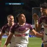 Tommy Talau got the Sea Eagles on the board after a 'brilliant' kick.