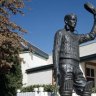 The statue of Sir Don Bradman by the artist Tanya Bartlett standing in front of the Bradman museum in Bowral.