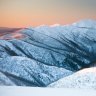 Mt Feathertop at sunset during winter near Mt Hotham in Victoria.