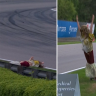 There were bizarre scenes in the IndyCar race at Barber Motorsports Park when an art installation fell onto the track mid-race.