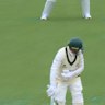 Usman Khawaja edges a ball from Kagiso Rabada to the slips and is on his way without scoring.