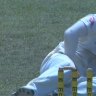 David Warner was hit by a bail in the groin late in the first Test between Australia and Sri Lanka.