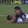 Brumbies star Len Ikitau scored his second try of the night against the Fijian Drua after a deft Tamati Tua grubber kick.