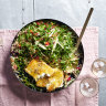 Rainbow chard and orzo salad with crispy feta.