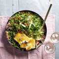 Rainbow chard and orzo salad with crispy feta.