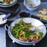 Adam Liaw’s pork and green capsicum stir-fry.