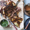 Adam Liaw’s roast lamb shoulder with mint sauce and gravy.