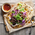 Spicy Indian lamb naan with slaw.