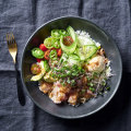 Mexican ceviche rice bowl. 