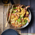 15-minute Singapore-style noodles with crispy prawns.