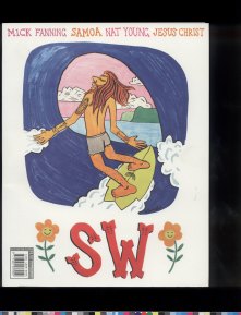 Ozzie Wright’s 2009 depiction of Jesus riding a barrel on the cover of Surfing World issue 289.