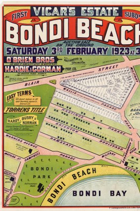 Bondi Beach subdivision map marks its development into the beachside suburb of today. 
