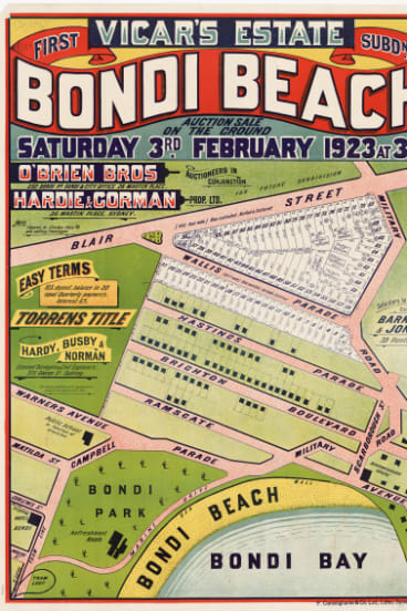 Bondi Beach subdivision map marks its development into the beachside suburb of today. 