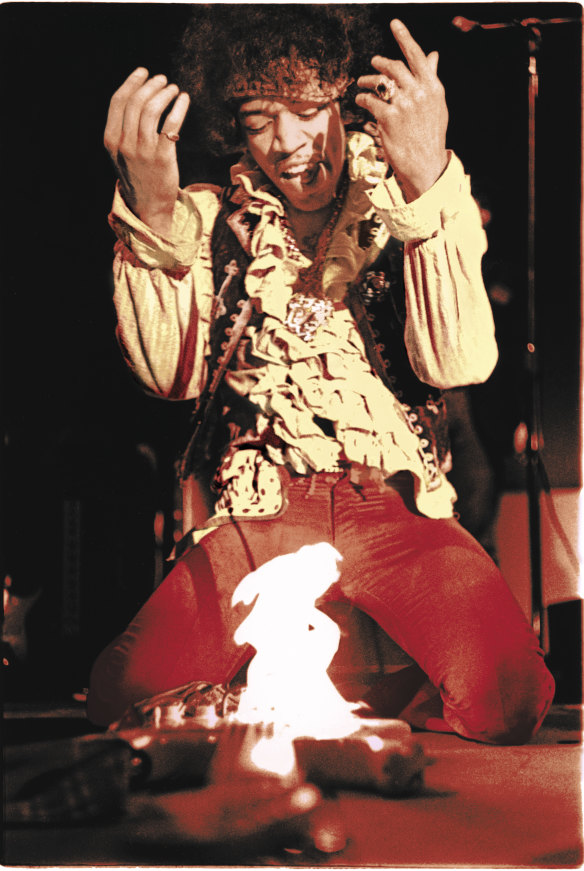 Jimi Hendrix sets his Stratocaster alight at the Monterey Pop Festival in 1967.