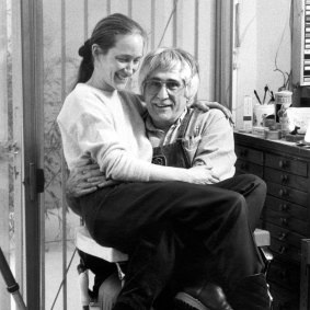 Marabeth Cohen-Tyler, left and Kenneth Tyler sitting in the Tyler Graphics Ltd barber chair, February 1993 (detail). Gift of Kenneth Tyler 2002.