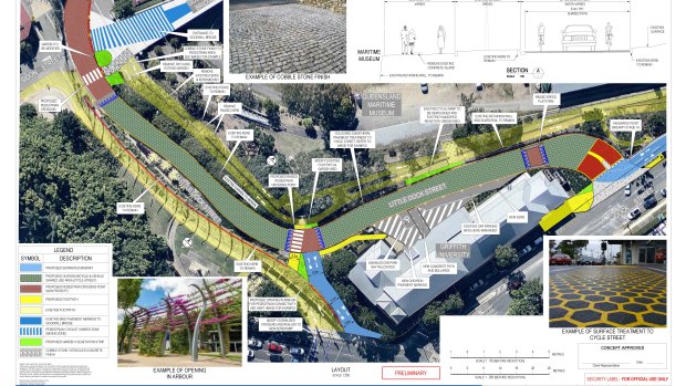 Design images for the Kangaroo Point Bikeway upgrade.