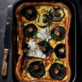 Roasted mushroom toad-in-the-hole with gorgonzola. 