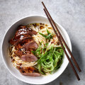 Spicy Sichuan pork with cold sesame noodles.
