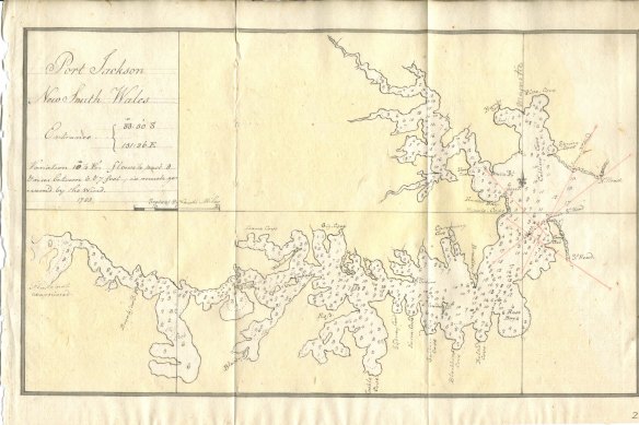 1788 chart drawn by William Bradley showing Bloody Point.