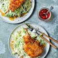 Crumbed pork cutlets with hot honey and summer slaw.