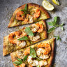 Manoush-style pizzas with prawns and chilli. 