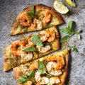 Manoush-style pizzas with prawns and chilli. 