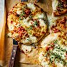 Caramelised cabbage and pancetta pizzas.