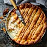 Quick fish and cauliflower skillet pie with horseradish. 