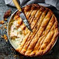 Quick fish and cauliflower skillet pie with horseradish. 