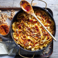 Romesco pasta with ricotta.