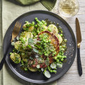 Minute steaks with buttery wasabi peas.