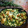 Bake your super green mac and cheese until it’s golden and bubbling.