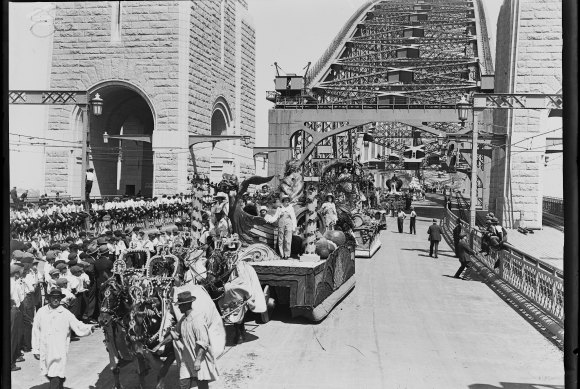 The finished product: crowds watch on during the opening celebrations for the Sydney Harbour Bridge on March  19, 1932.
