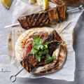 Eggplant shawarma with sumac pickled radishes and tahini.