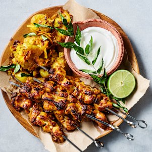 Grill these chicken tikka skewers on a barbecue or in a pan.