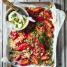 Romesco roasted tomato salad with cous cous, feta and dill.