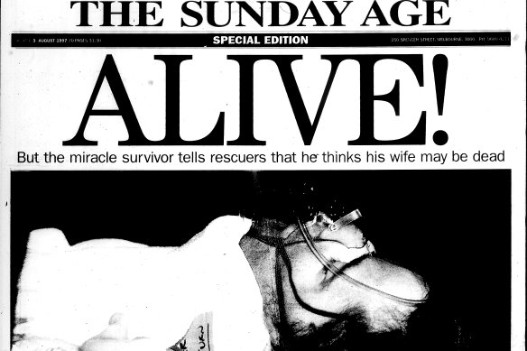 The front page of <i>The Sunday Age</i> on August 3, 1997.
