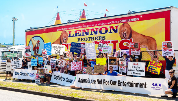 Animal Liberation Queensland supporters protest outside Lennon Brothers Circus in Mount Gravatt.