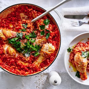 Adam Liaw’s baked chicken and tomato risotto.