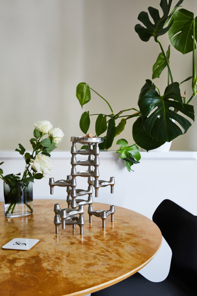 “These chrome Stoff Nagel Bmf candle holders were my first design purchase. The 1960’s Scandinavian design is stackable, allowing for different compositions – it’s a different sculpture for every day,” says Chelsea. 