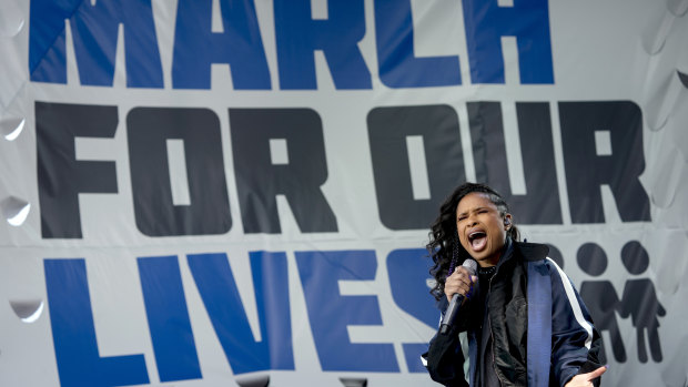 Jennifer Hudson performs at gun control rally in Washington DC.
