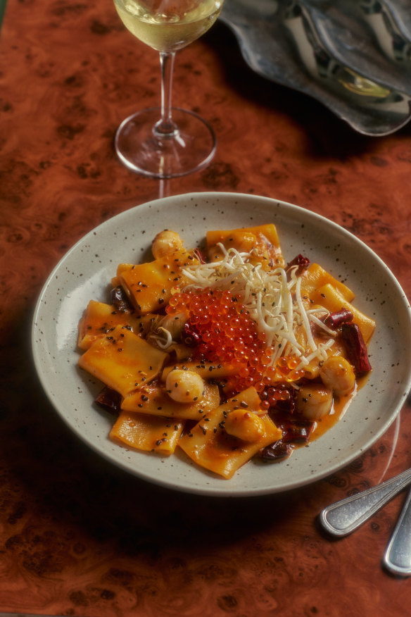 Subtle Japanese flavours will infuse the food at Good Luck, here in a spicy paccheri pasta with scallop and sake.