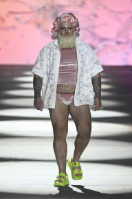 The “Santalands” model in the Erik Yvon show at Australian Fashion Week.