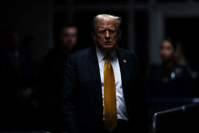 Trump outside the New York State Supreme Court during his criminal trial in May.