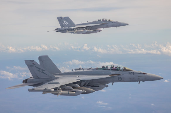 Two RAAF EA-18G Growlers. A secret review has found the Australian Defence Force would struggle to respond to an increased military threat in the Pacific.