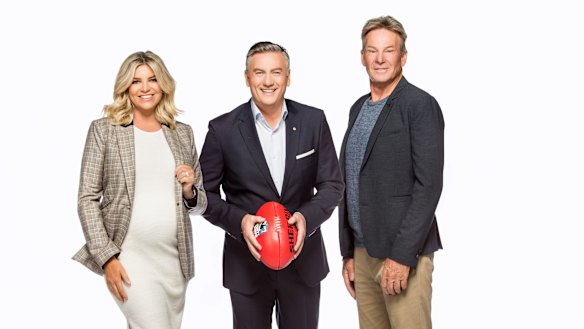 Eddie McGuire, Sam Nerwman and Rebecca Maddern return for season 25 of <i>The Footy Show</i>.