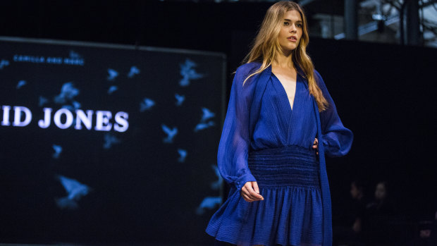 Model Victoria Lee wears a dress by Camilla and Marc from their current collection at the David Jones show on February 7.