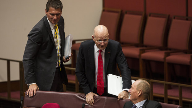 Cory Bernardi , David Leyonhjelm, and Fraser Anning, pictured in the Senate on Tuesday, have formed a voting alliance.